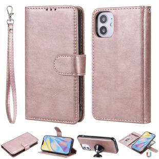 For iPhone 12 mini 2 in 1 Solid Color Detachable PU Leather Case with Card Slots & Magnetic Holder & Photo Frame & Wallet & Strap(Rose Gold)