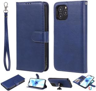 For iPhone 12 / 12 Pro 2 in 1 Solid Color Detachable PU Leather Case with Card Slots & Magnetic Holder & Photo Frame & Wallet & Strap(Blue)