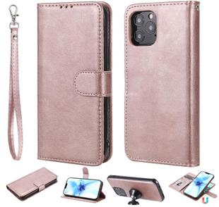 For iPhone 12 / 12 Pro 2 in 1 Solid Color Detachable PU Leather Case with Card Slots & Magnetic Holder & Photo Frame & Wallet & Strap(Rose Gold)