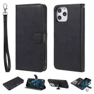 For iPhone 12 Pro Max 2 in 1 Solid Color Detachable PU Leather Case with Card Slots & Magnetic Holder & Photo Frame & Wallet & Strap(Black)