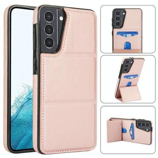 For Samsung Galaxy S21 5G Tri-fold Holder Leather Phone Case with Card Slot(Rose Gold)