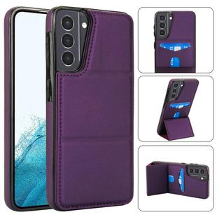 For Samsung Galaxy S21 5G Tri-fold Holder Leather Phone Case with Card Slot(Dark Purple)