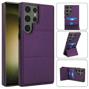For Samsung Galaxy S23 Ultra 5G Tri-fold Holder Leather Phone Case with Card Slot(Dark Purple)