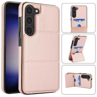 For Samsung Galaxy S23+ 5G Tri-fold Holder Leather Phone Case with Card Slot(Rose Gold)
