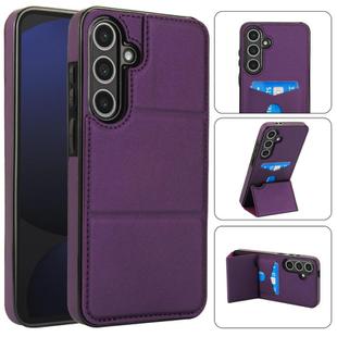 For Samsung Galaxy S24 FE 5G Tri-fold Holder Leather Phone Case with Card Slot(Dark Purple)