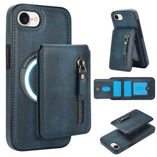 For iPhone 7 / 8 / SE 2022 Zipper Wallet Split MagSafe Leather Back Phone Case(Blue)