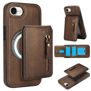 For iPhone 7 / 8 / SE 2022 Zipper Wallet Split MagSafe Leather Back Phone Case(Brown)