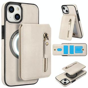 For iPhone 13 mini Zipper Wallet Split MagSafe Leather Back Phone Case(White)