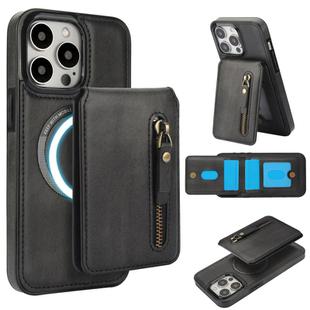 For iPhone 12 Pro Max Zipper Wallet Split MagSafe Leather Back Phone Case(Black)