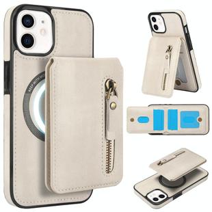 For iPhone 12 mini Zipper Wallet Split MagSafe Leather Back Phone Case(White)