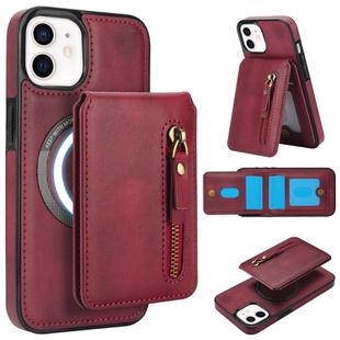 For iPhone 12 mini Zipper Wallet Split MagSafe Leather Back Phone Case(Red)