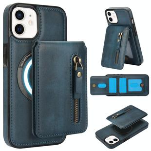 For iPhone 12 mini Zipper Wallet Split MagSafe Leather Back Phone Case(Blue)