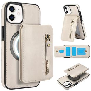 For iPhone 11 Zipper Wallet Split MagSafe Leather Back Phone Case(White)