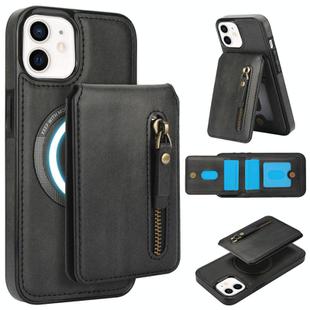 For iPhone 11 Zipper Wallet Split MagSafe Leather Back Phone Case(Black)