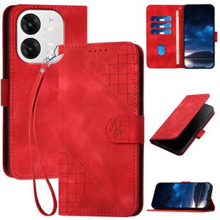 For Itel A80 Grid Butterfly Embossed Pattern Leather Phone Case with Lanyard(Red)