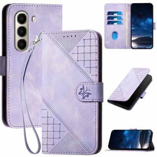 For Itel A95 5G Grid Butterfly Embossed Pattern Leather Phone Case with Lanyard(Light Purple)