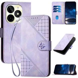 For Itel P65C Grid Butterfly Embossed Pattern Leather Phone Case with Lanyard(Light Purple)