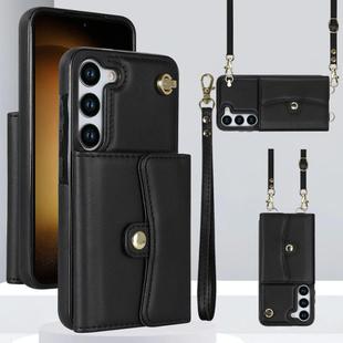 For Samsung Galaxy S24+ 5G RFID Card Slot Phone Case with Long Lanyard(Black)
