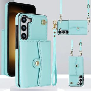 For Samsung Galaxy S24+ 5G RFID Card Slot Phone Case with Long Lanyard(Mint Green)