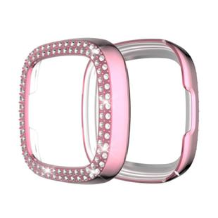 For Fitbit Versa 3 / Versa Sense Double Row Plating Diamonds PC Protective Case(Pink)