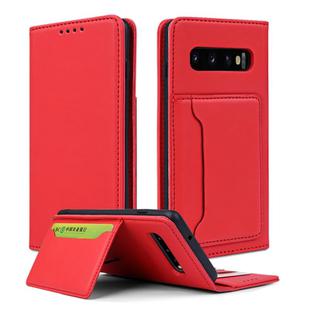 For Samsung Galaxy S10 Strong Magnetism Liquid Feel Horizontal Flip Leather Case with Holder & Card Slots & Wallet(Red)
