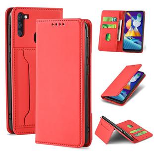 For Samsung Galaxy M11 Strong Magnetism Liquid Feel Horizontal Flip Leather Case with Holder & Card Slots & Wallet(Red)