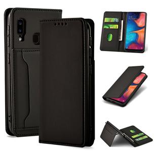 For Samsung Galaxy A20 Strong Magnetism Liquid Feel Horizontal Flip Leather Case with Holder & Card Slots & Wallet(Black)