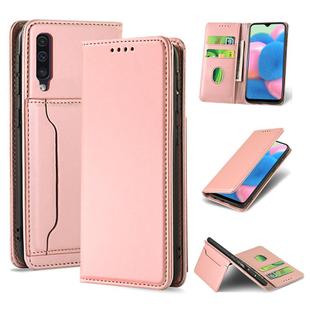 For Samsung Galaxy A30s Strong Magnetism Liquid Feel Horizontal Flip Leather Case with Holder & Card Slots & Wallet(Rose Gold)