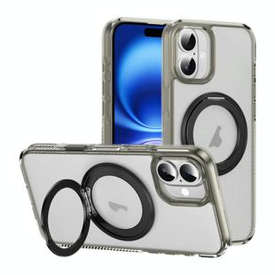 For iPhone 16 Translucent Frosted MagSafe Holder Phone Case with AI Button(Grey)