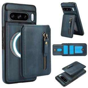For Google Pixel 8 Pro Zipper Wallet Split MagSafe Leather Back Phone Case(Blue)