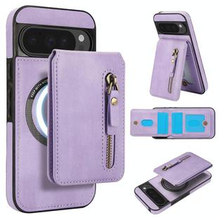 For Google Pixel 9 Pro XL Zipper Wallet Split MagSafe Leather Back Phone Case(Purple)