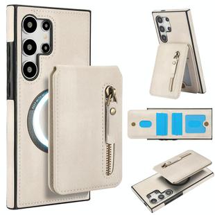 For Samsung Galaxy S25 Ultra 5G Zipper Wallet Split MagSafe Leather Back Phone Case(White)