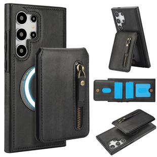 For Samsung Galaxy S25 Ultra 5G Zipper Wallet Split MagSafe Leather Back Phone Case(Black)