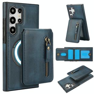 For Samsung Galaxy S25 Ultra 5G Zipper Wallet Split MagSafe Leather Back Phone Case(Blue)