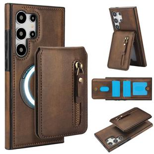 For Samsung Galaxy S24 Ultra 5G Zipper Wallet Split MagSafe Leather Back Phone Case(Brown)