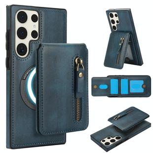 For Samsung Galaxy S23 Ultra 5G Zipper Wallet Split MagSafe Leather Back Phone Case(Blue)