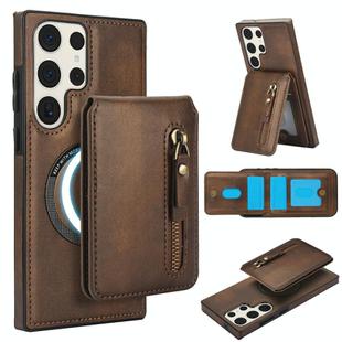 For Samsung Galaxy S23 Ultra 5G Zipper Wallet Split MagSafe Leather Back Phone Case(Brown)