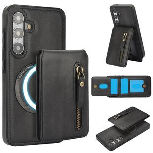 For Samsung Galaxy S24 FE 5G Zipper Wallet Split MagSafe Leather Back Phone Case(Black)