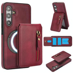 For Samsung Galaxy S24 FE 5G Zipper Wallet Split MagSafe Leather Back Phone Case(Red)
