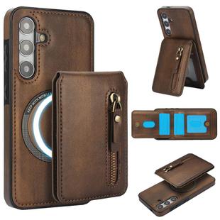 For Samsung Galaxy S24 FE 5G Zipper Wallet Split MagSafe Leather Back Phone Case(Brown)