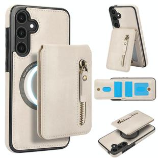 For Samsung Galaxy S23 FE 5G Zipper Wallet Split MagSafe Leather Back Phone Case(White)
