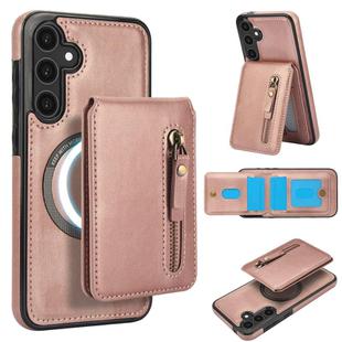For Samsung Galaxy S23 FE 5G Zipper Wallet Split MagSafe Leather Back Phone Case(Rose Gold)