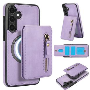 For Samsung Galaxy S23 FE 5G Zipper Wallet Split MagSafe Leather Back Phone Case(Purple)