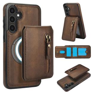 For Samsung Galaxy S23 FE 5G Zipper Wallet Split MagSafe Leather Back Phone Case(Brown)