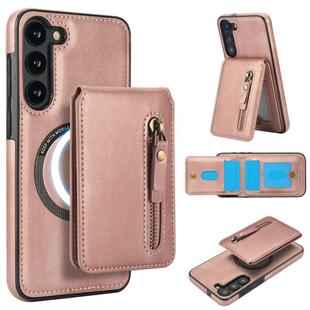 For Samsung Galaxy S23 5G Zipper Wallet Split MagSafe Leather Back Phone Case(Rose Gold)