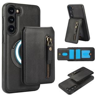 For Samsung Galaxy S23+ 5G Zipper Wallet Split MagSafe Leather Back Phone Case(Black)