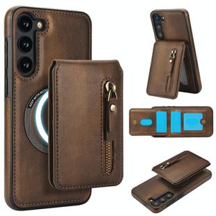 For Samsung Galaxy S23+ 5G Zipper Wallet Split MagSafe Leather Back Phone Case(Brown)