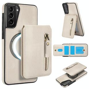 For Samsung Galaxy S21 5G Zipper Wallet Split MagSafe Leather Back Phone Case(White)
