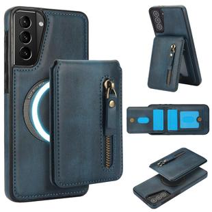 For Samsung Galaxy S21 5G Zipper Wallet Split MagSafe Leather Back Phone Case(Blue)