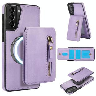 For Samsung Galaxy S21 5G Zipper Wallet Split MagSafe Leather Back Phone Case(Purple)